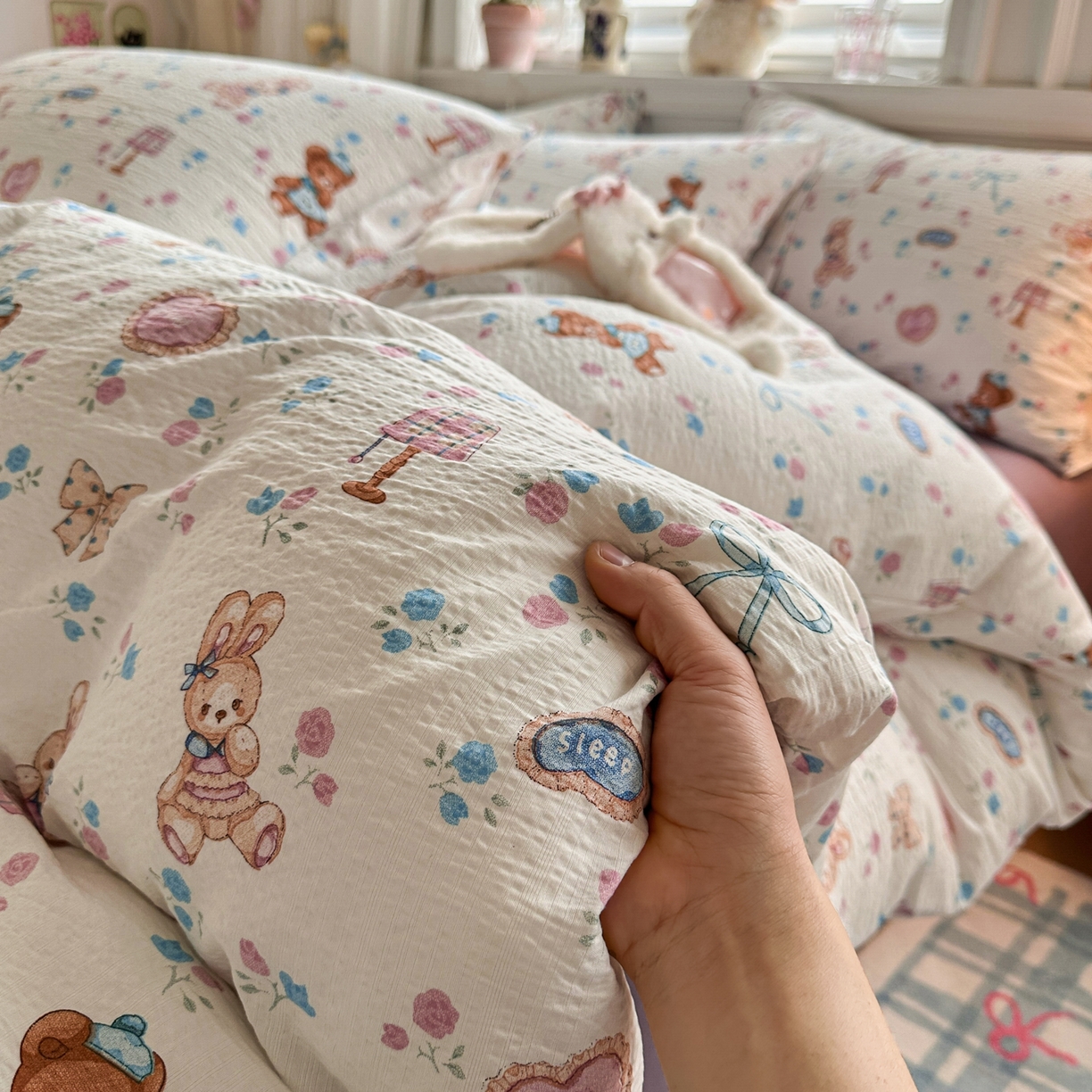 91家纺网 家纺一手货源 找家纺 卡斯诺家纺馆 2026新款皱皱棉双层纱四件套（下载文件包含买家秀） 紫韵流光