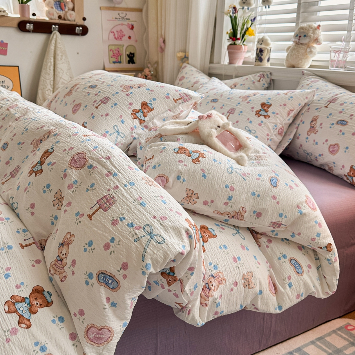 91家纺网 家纺一手货源 找家纺 卡斯诺家纺馆 2026新款皱皱棉双层纱四件套（下载文件包含买家秀） 紫韵流光