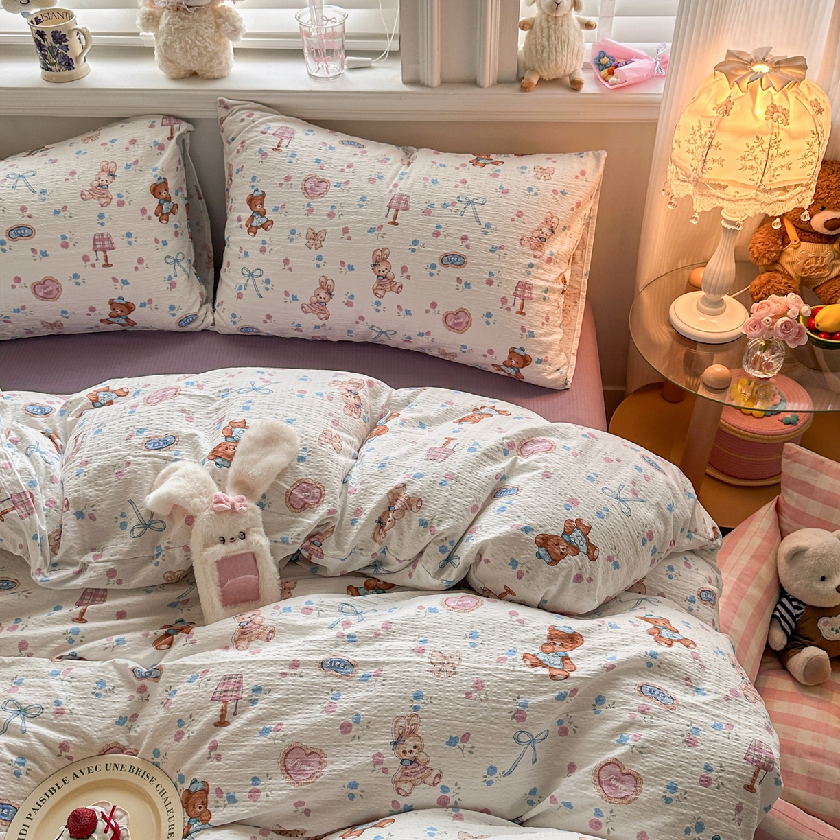 91家纺网 家纺一手货源 找家纺 卡斯诺家纺馆 2026新款皱皱棉双层纱四件套（下载文件包含买家秀） 紫韵流光