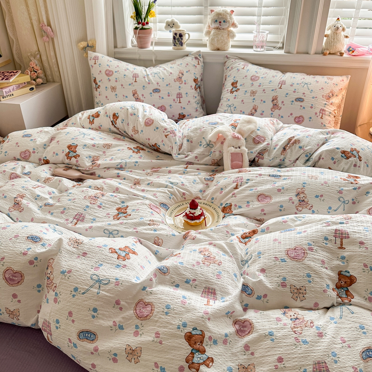 91家纺网 家纺一手货源 找家纺 卡斯诺家纺馆 2026新款皱皱棉双层纱四件套（下载文件包含买家秀） 紫韵流光