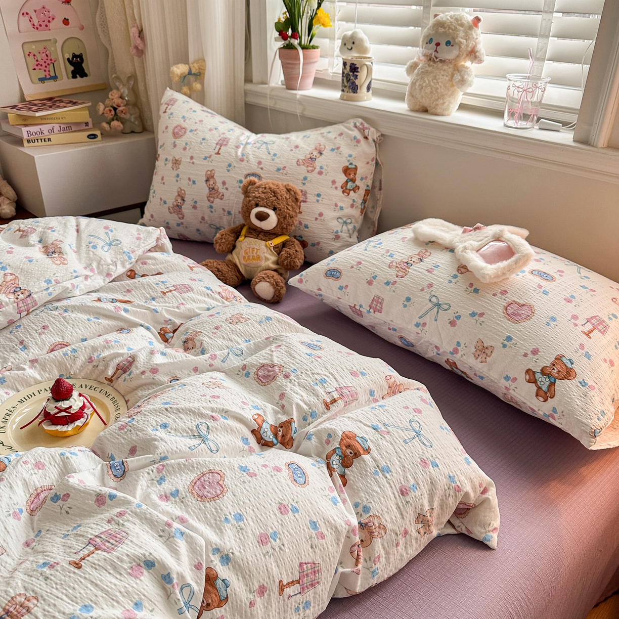 91家纺网 家纺一手货源 找家纺 卡斯诺家纺馆 2026新款皱皱棉双层纱四件套（下载文件包含买家秀） 紫韵流光