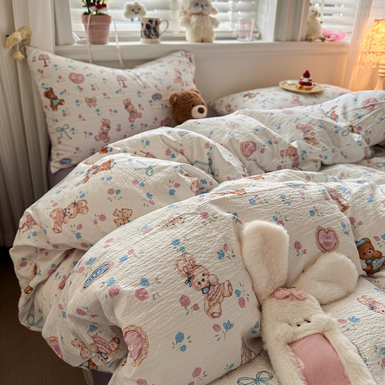 91家纺网 家纺一手货源 找家纺 卡斯诺家纺馆 2026新款皱皱棉双层纱四件套（下载文件包含买家秀） 紫韵流光