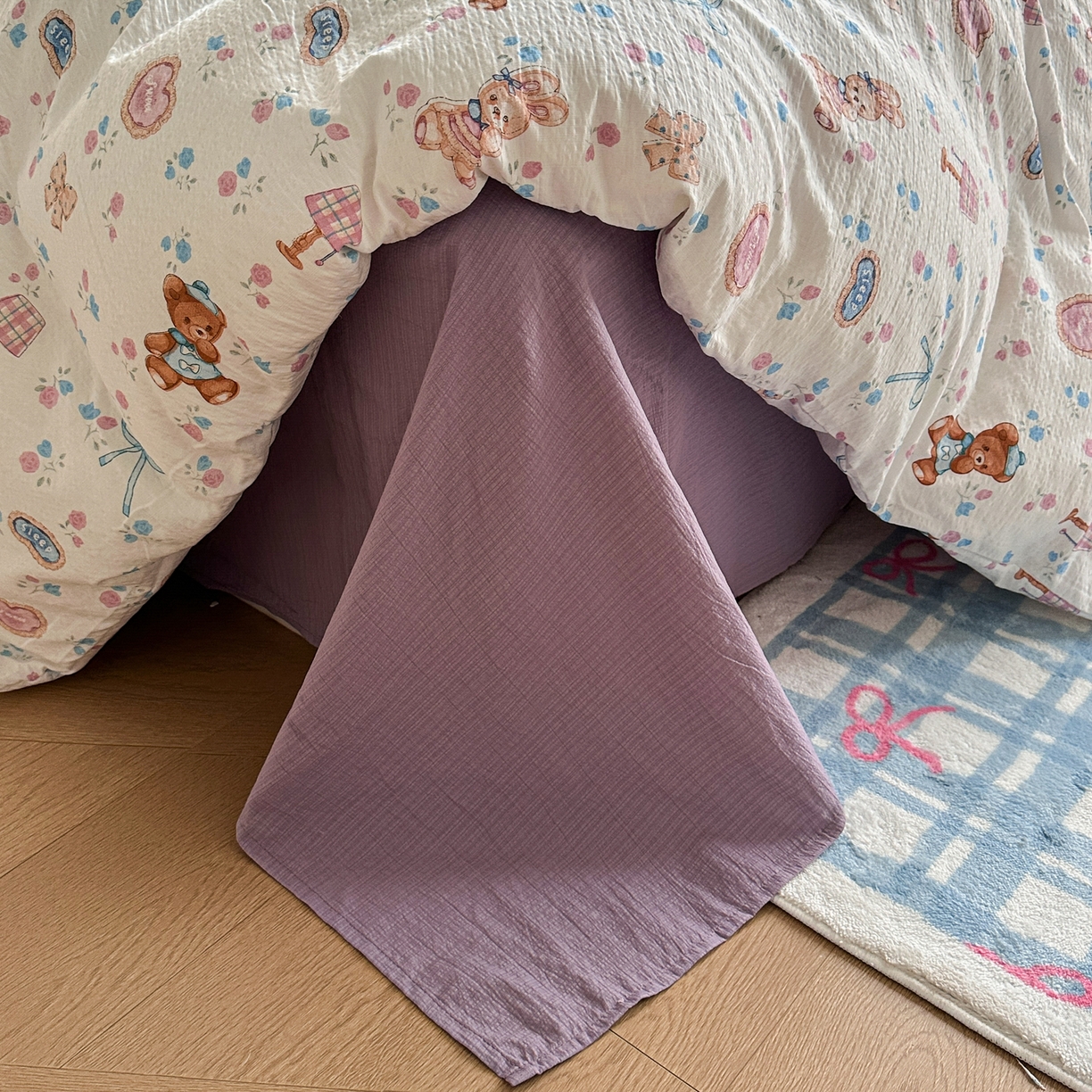 91家纺网 家纺一手货源 找家纺 卡斯诺家纺馆 2026新款皱皱棉双层纱四件套（下载文件包含买家秀） 紫韵流光