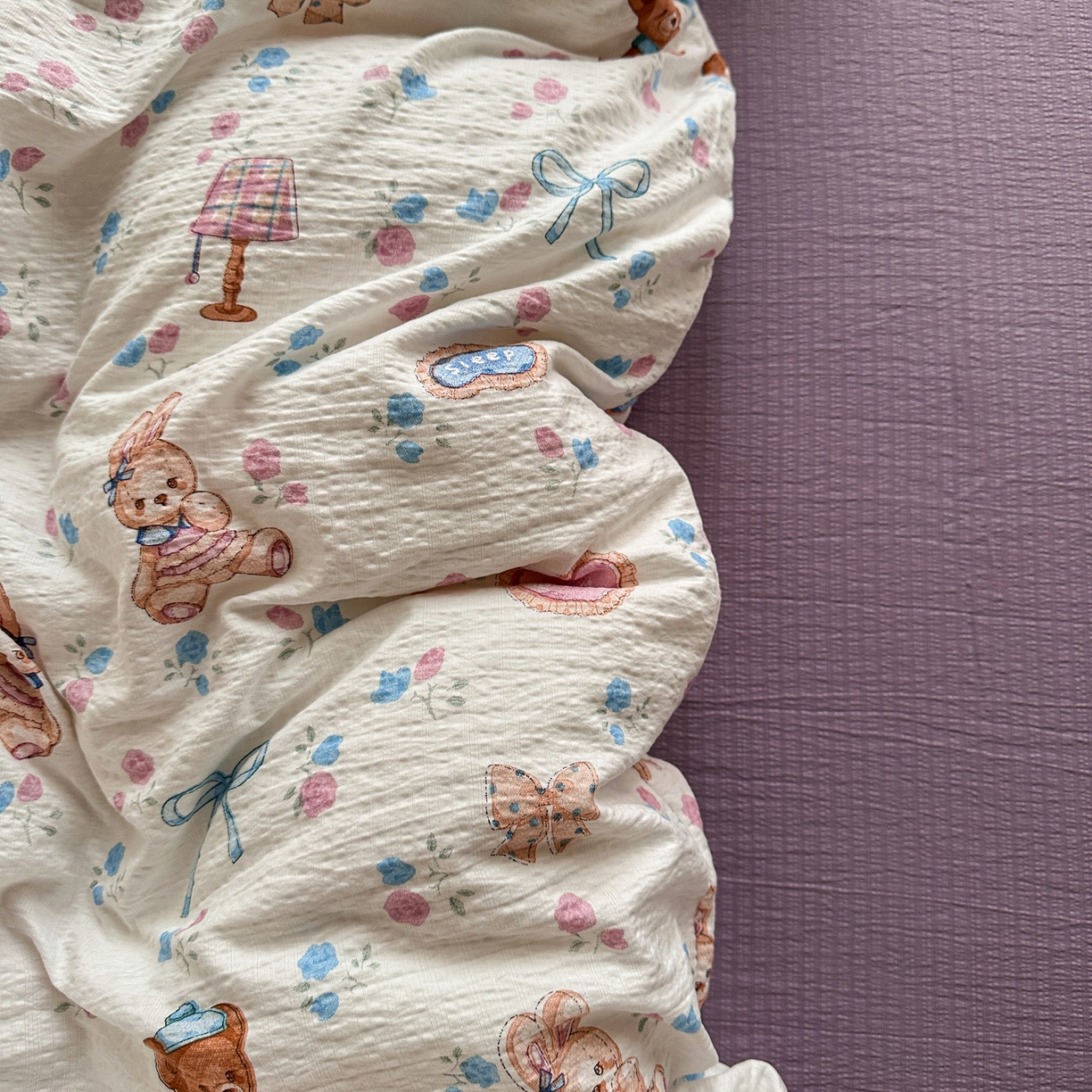 91家纺网 家纺一手货源 找家纺 卡斯诺家纺馆 2026新款皱皱棉双层纱四件套（下载文件包含买家秀） 紫韵流光