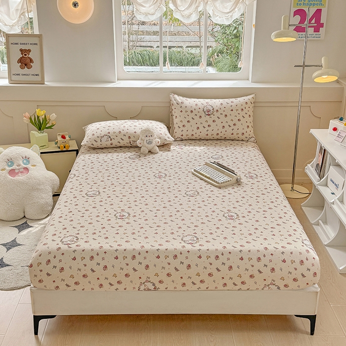 91家纺网 家纺一手货源 找家纺 （总）爱彼家纺 2026新款舒适透气老粗布凉席印花床笠单件-床笠三件套