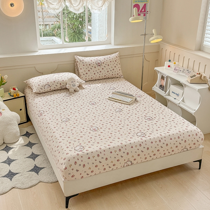 91家纺网 家纺一手货源 找家纺 （总）爱彼家纺 2026新款舒适透气老粗布凉席印花床笠单件-床笠三件套