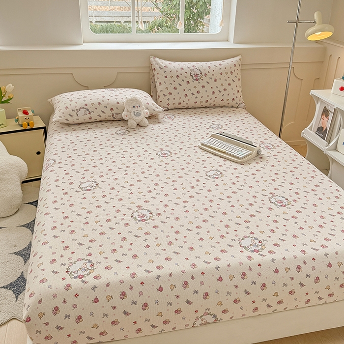 91家纺网 家纺一手货源 找家纺 （总）爱彼家纺 2026新款舒适透气老粗布凉席印花床笠单件-床笠三件套