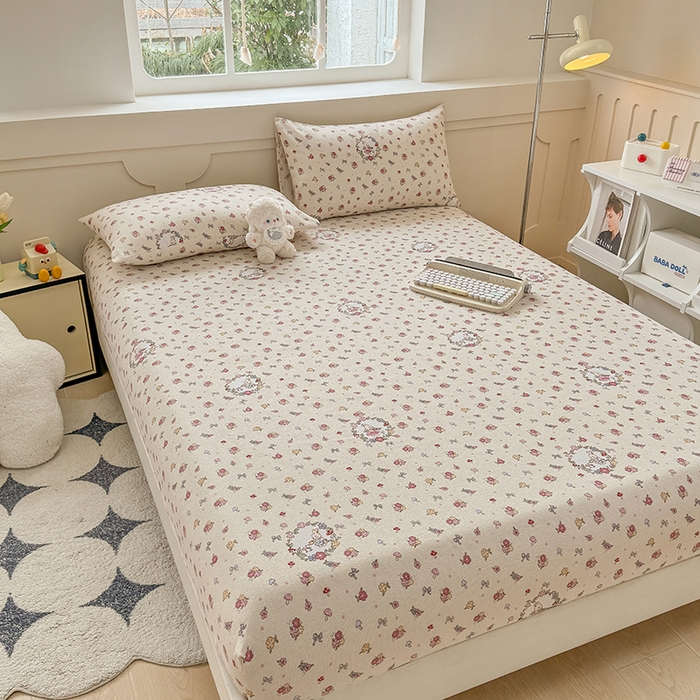 91家纺网 家纺一手货源 找家纺 （总）爱彼家纺 2026新款舒适透气老粗布凉席印花床笠单件-床笠三件套