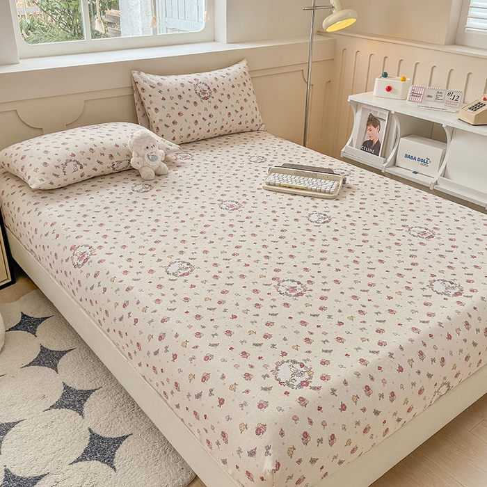 91家纺网 家纺一手货源 找家纺 （总）爱彼家纺 2026新款舒适透气老粗布凉席印花床笠单件-床笠三件套