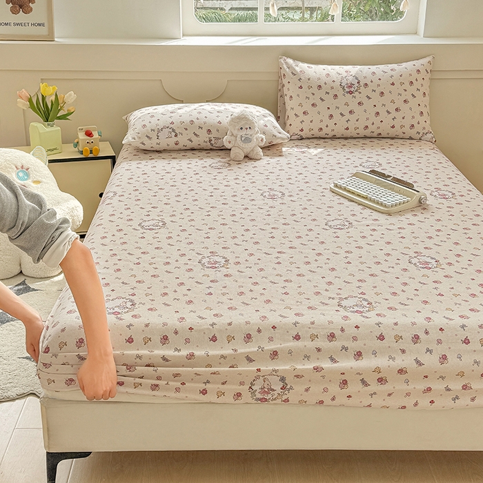 91家纺网 家纺一手货源 找家纺 （总）爱彼家纺 2026新款舒适透气老粗布凉席印花床笠单件-床笠三件套