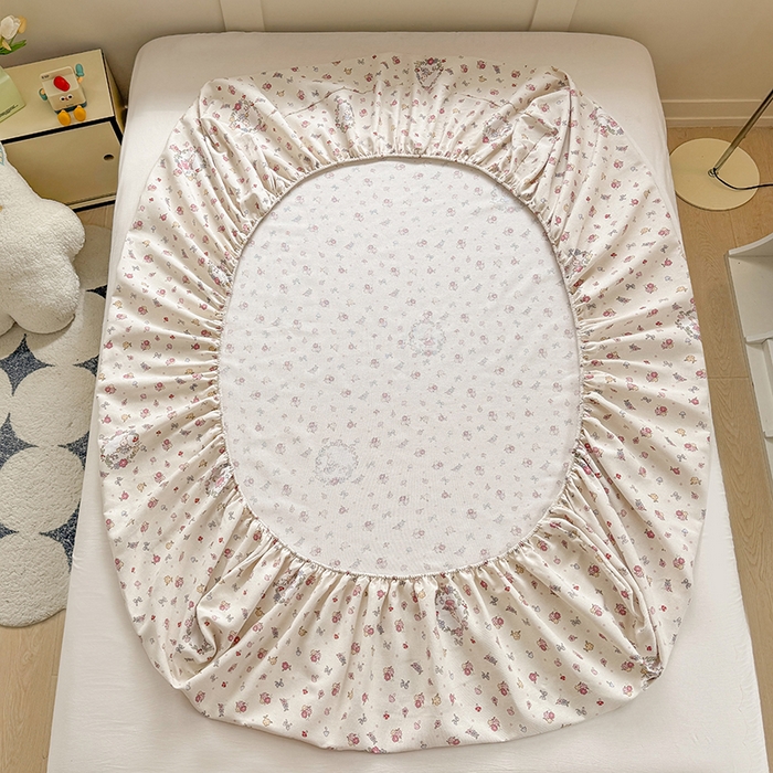 91家纺网 家纺一手货源 找家纺 爱彼家纺 2026新款舒适透气老粗布凉席印花床笠单件-床笠三件套 老粗布床笠-白朵花园