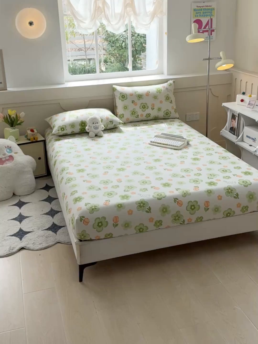 91家纺网 家纺一手货源 找家纺 爱彼家纺 2026新款舒适透气老粗布凉席印花床笠单件-床笠三件套 老粗布床笠-绿果花香