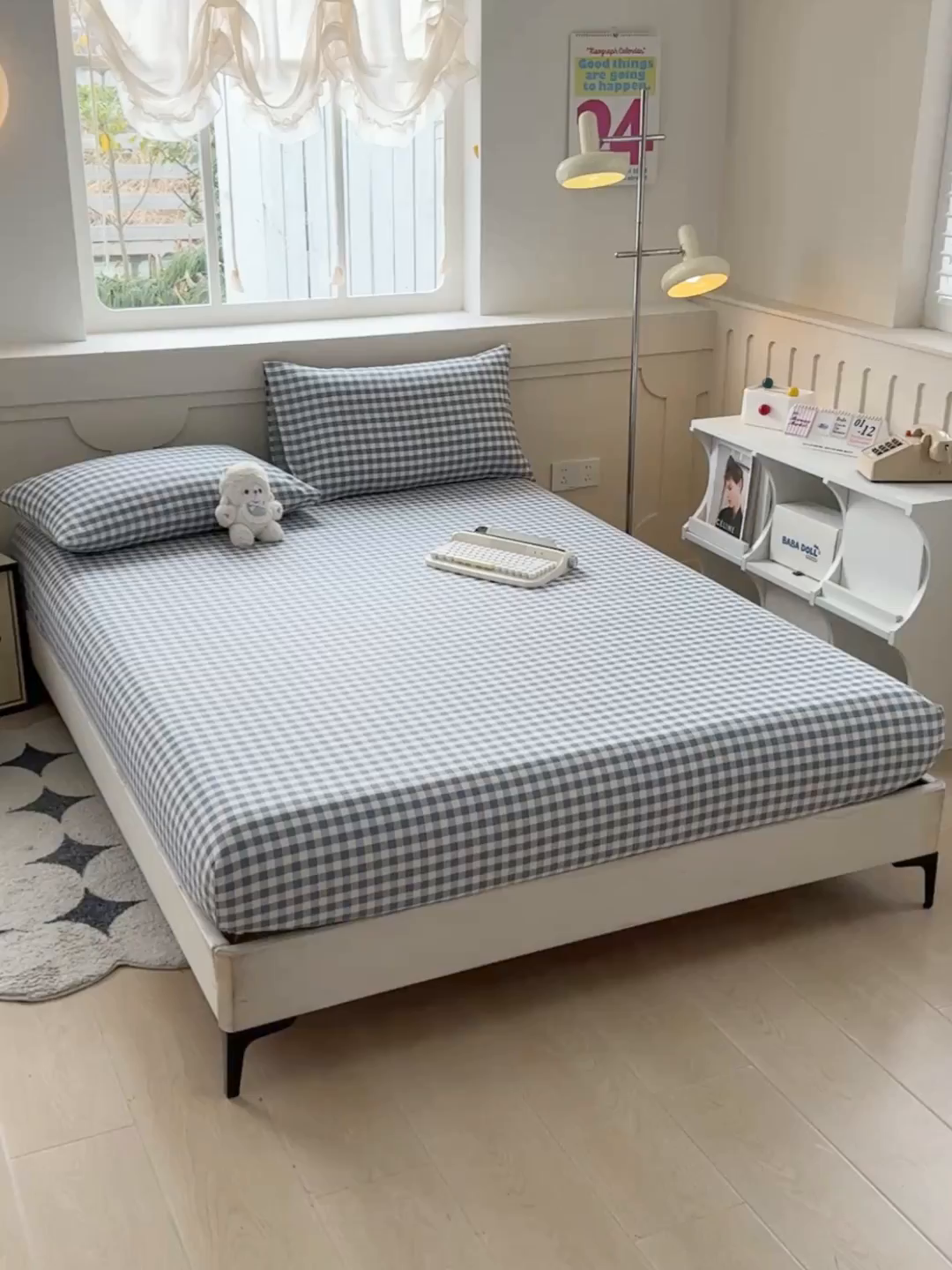 91家纺网 家纺一手货源 找家纺 爱彼家纺 2026新款舒适透气老粗布凉席印花床笠单件-床笠三件套 老粗布床笠-暖阳-天蓝格