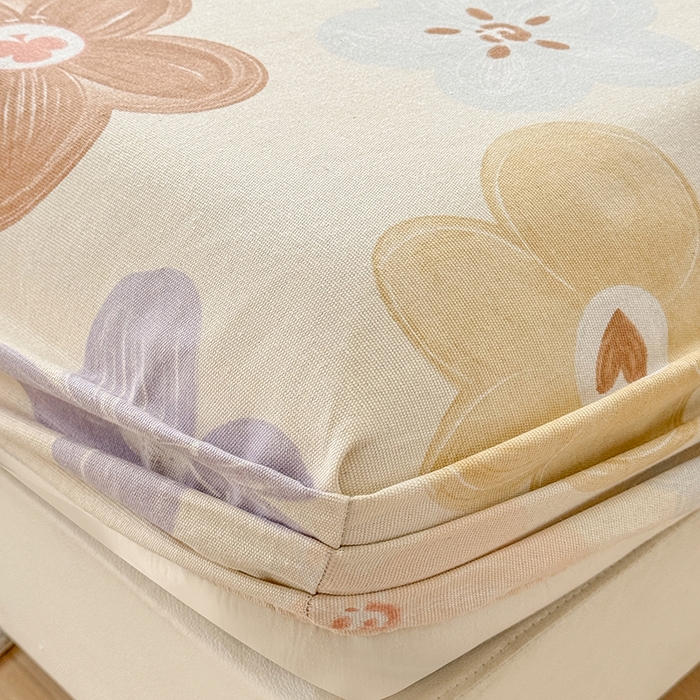 91家纺网 家纺一手货源 找家纺 爱彼家纺 2026新款舒适透气老粗布凉席印花床笠单件-床笠三件套 老粗布床笠-向阳花开