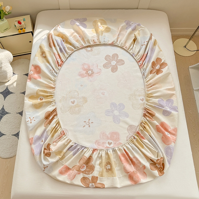 91家纺网 家纺一手货源 找家纺 爱彼家纺 2026新款舒适透气老粗布凉席印花床笠单件-床笠三件套 老粗布床笠-向阳花开