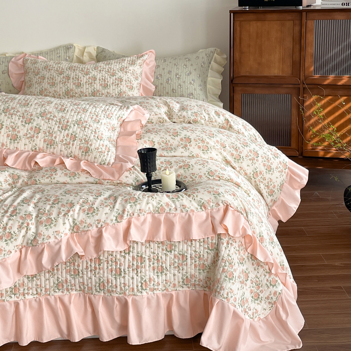 91家纺网 家纺一手货源 找家纺 慕澄家纺 2026新款高克重仿棉碎花床盖四件套 情书