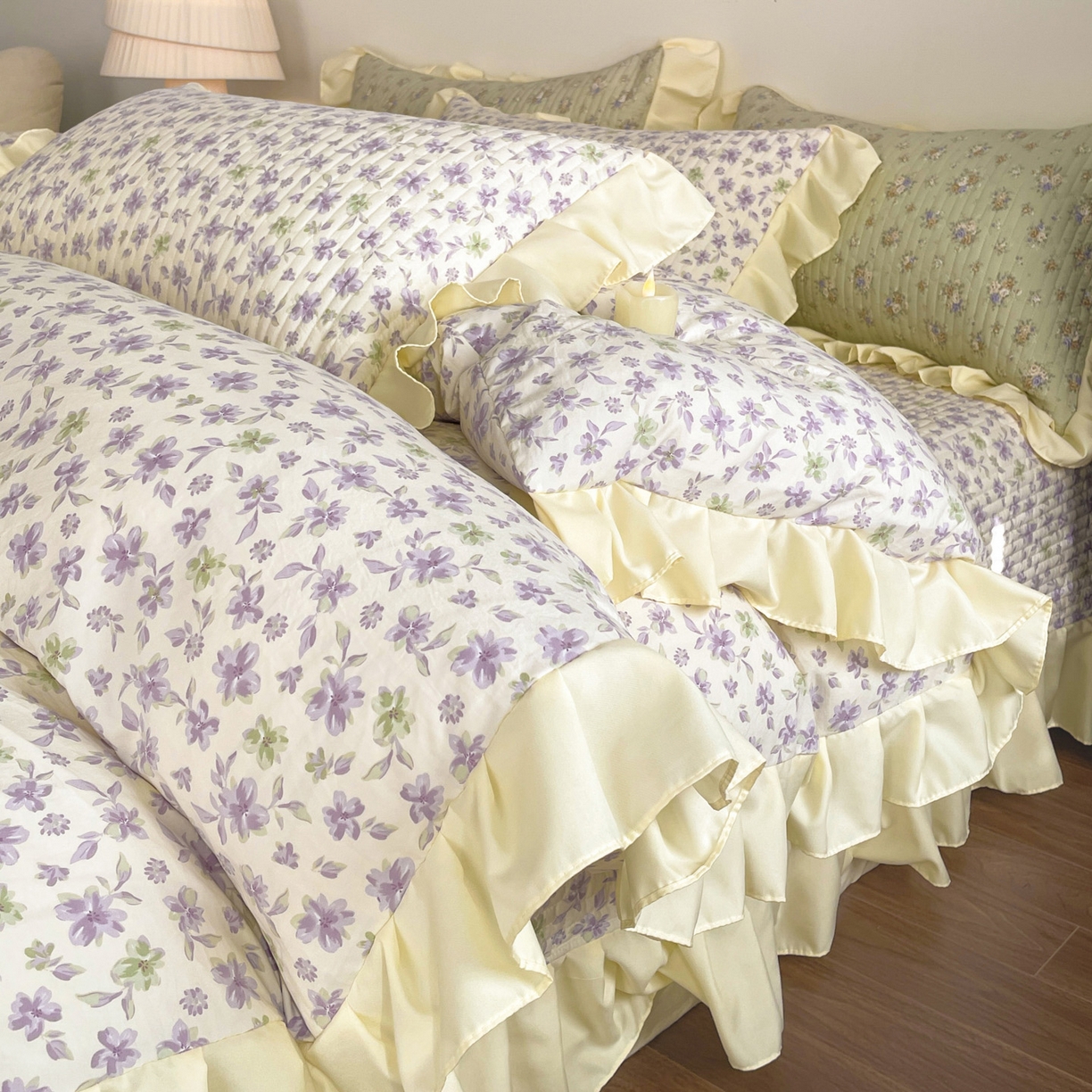 91家纺网 家纺一手货源 找家纺 慕澄家纺 2026新款高克重仿棉碎花床盖四件套 梦回