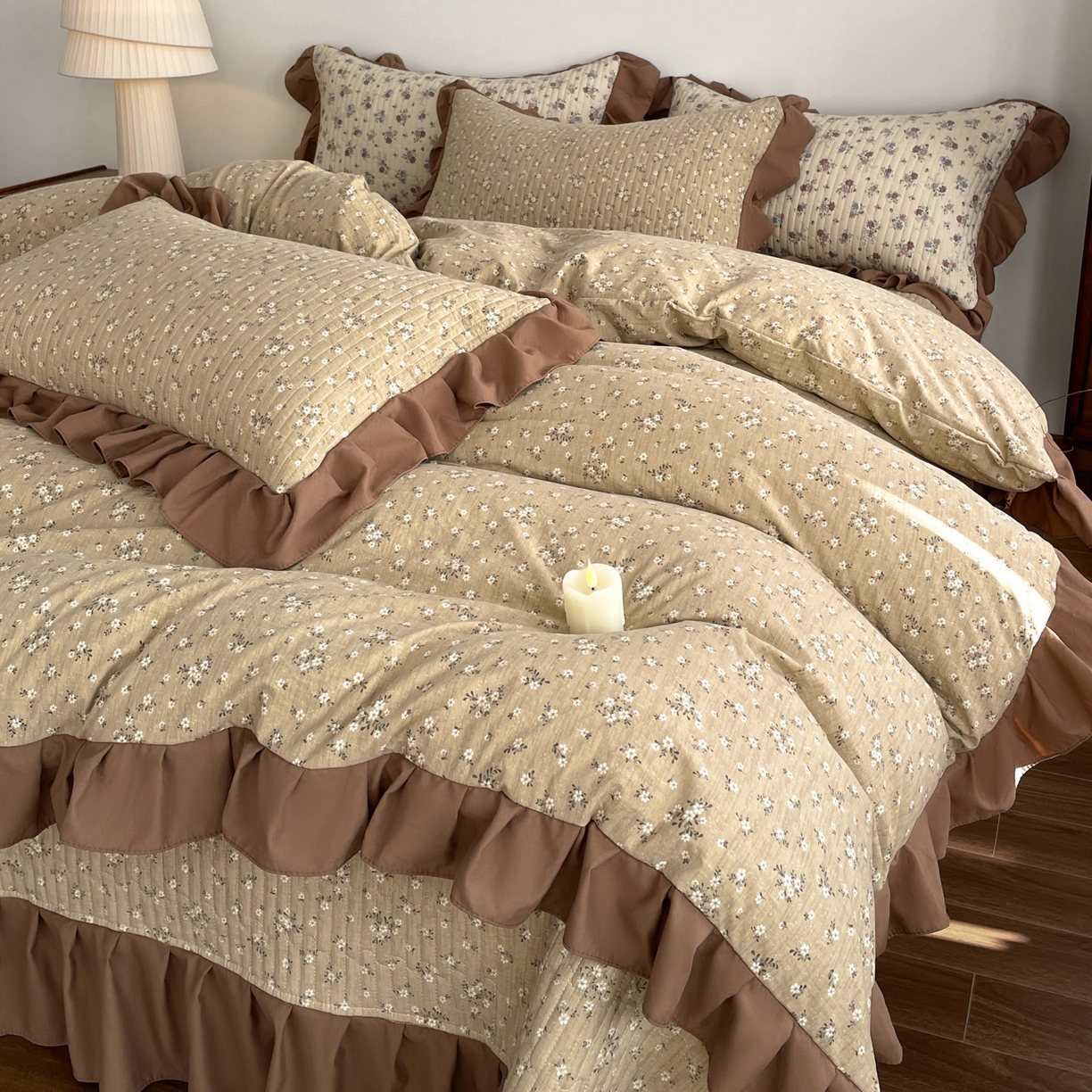 慕澄家纺 2026新款高克重仿棉碎花床盖四件套 小白花