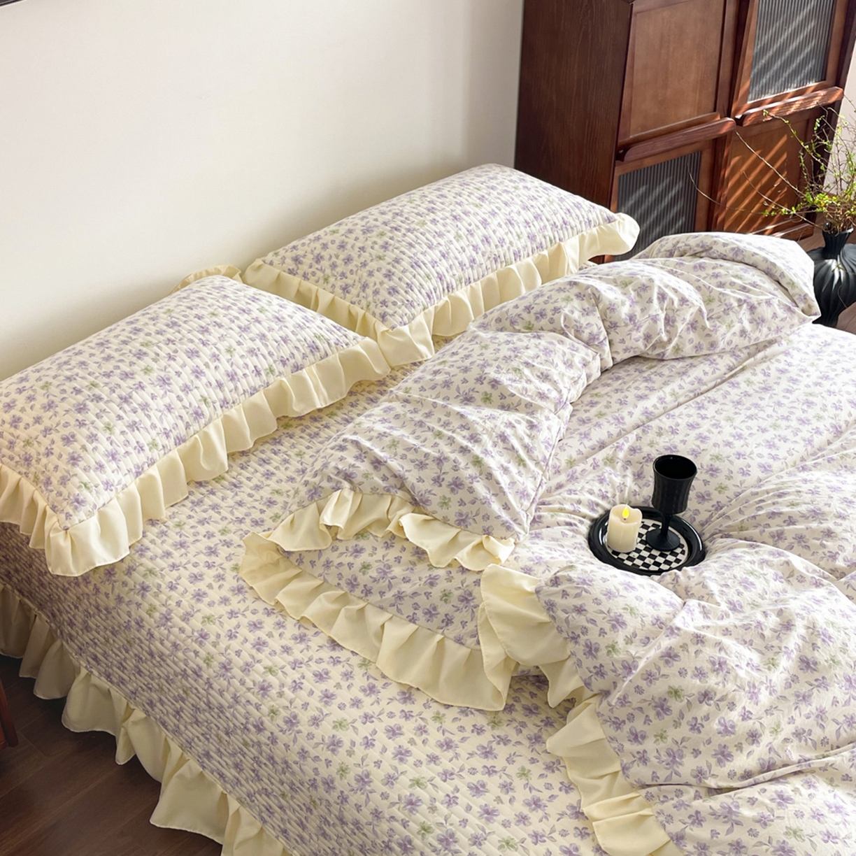 91家纺网 家纺一手货源 找家纺 慕澄家纺 2026新款高克重仿棉碎花床盖四件套 梦回