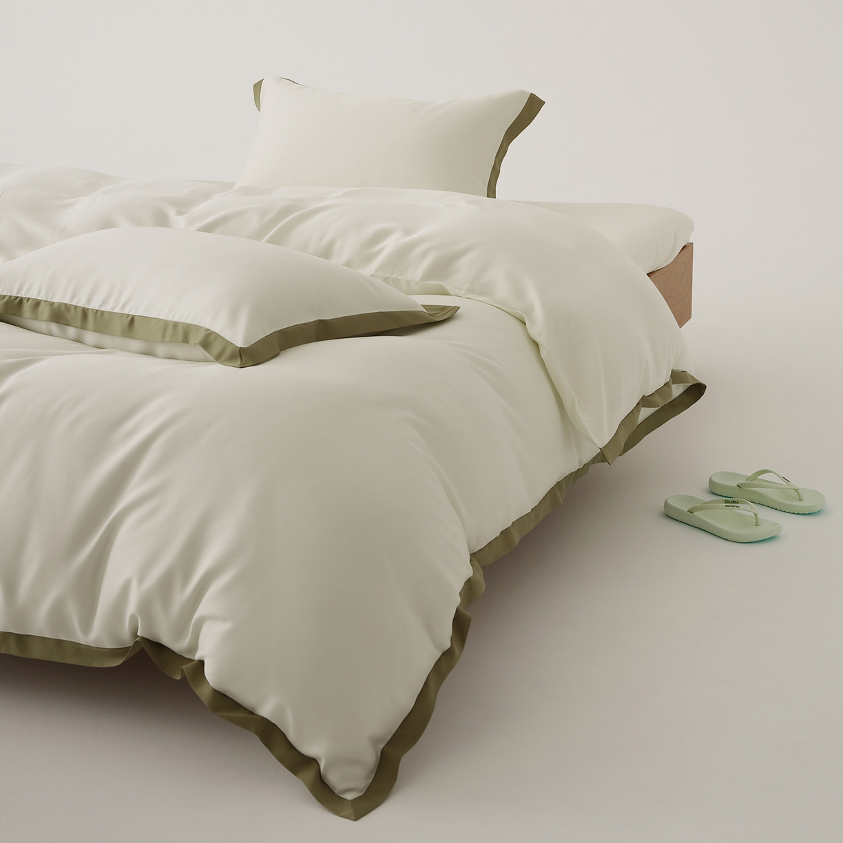 91家纺网 家纺一手货源 找家纺 EH家居 2026春夏新品天丝拼角四件套-南山系列 南山-清风白