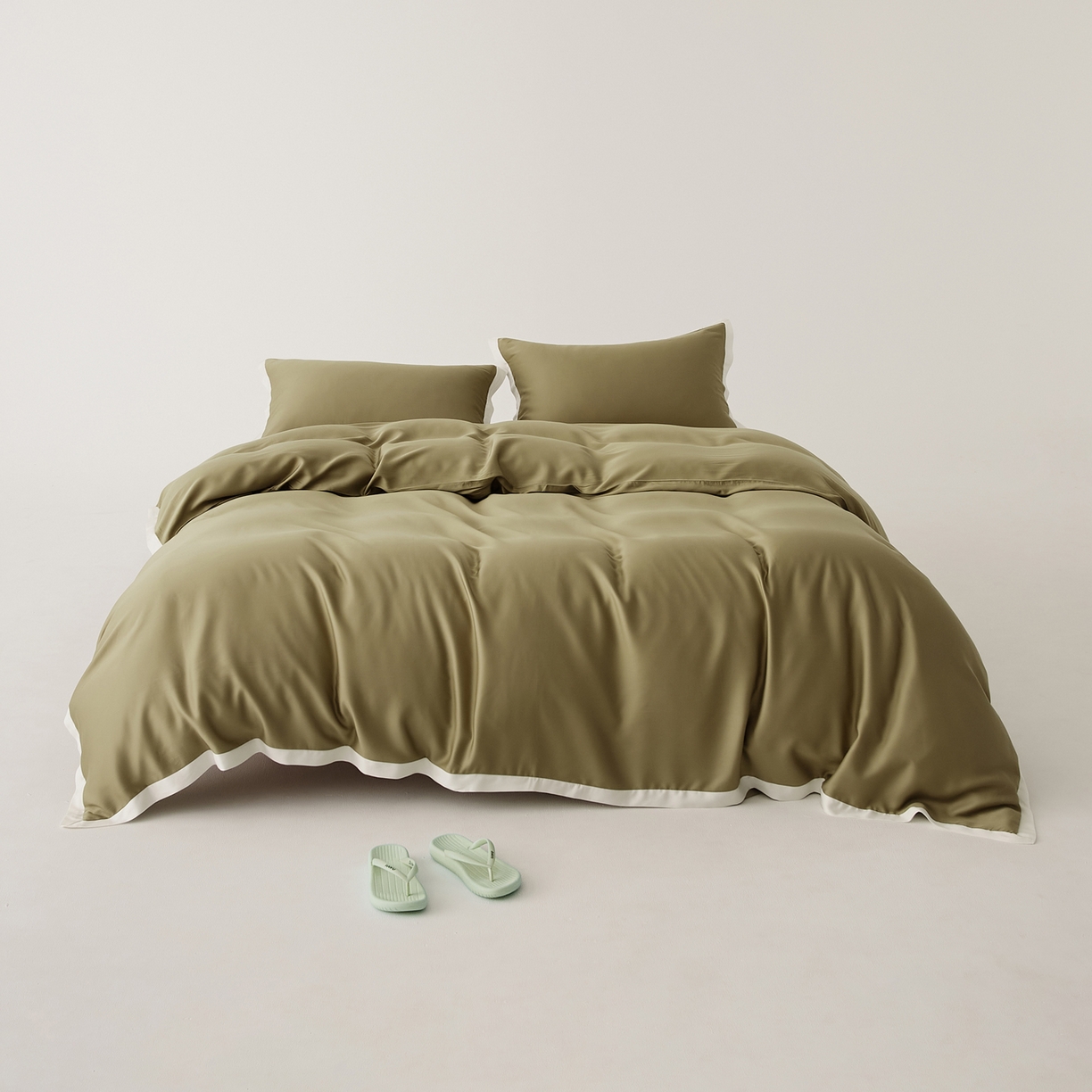 EH家居 2026春夏新品天丝拼角四件套-南山系列 南山-橄榄绿