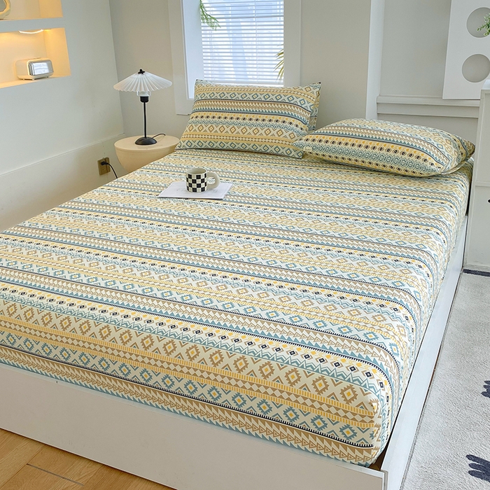 91家纺网 家纺一手货源 找家纺 爱彼家纺 2026新升级细沙卡通印花老粗布床笠直播热门款春夏热款系列一 老粗布床笠-波西米亚