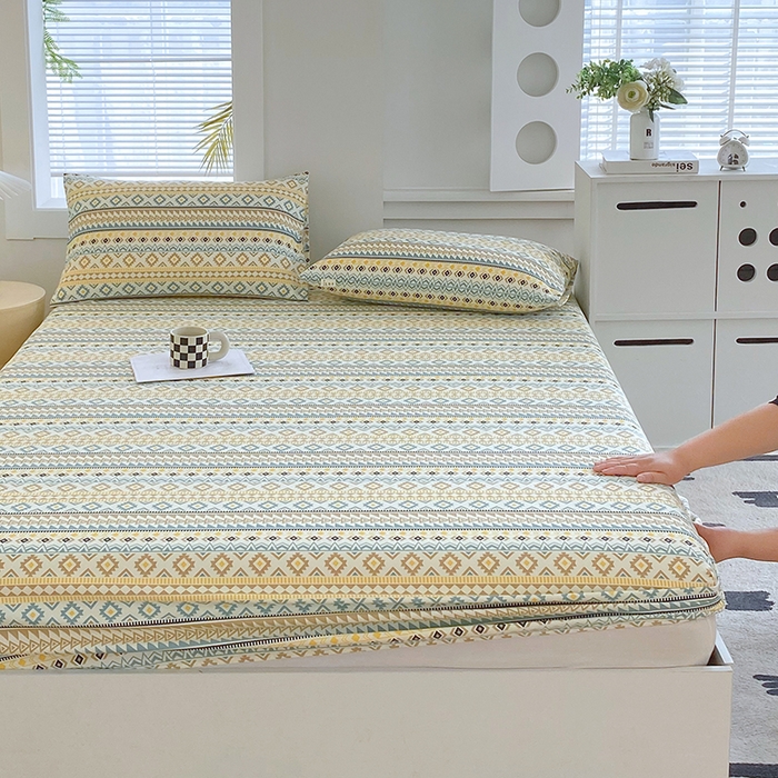 91家纺网 家纺一手货源 找家纺 爱彼家纺 2026新升级细沙卡通印花老粗布床笠直播热门款春夏热款系列一 老粗布床笠-波西米亚