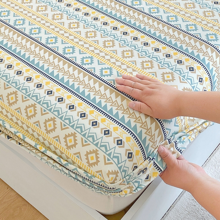 91家纺网 家纺一手货源 找家纺 爱彼家纺 2026新升级细沙卡通印花老粗布床笠直播热门款春夏热款系列一 老粗布床笠-波西米亚