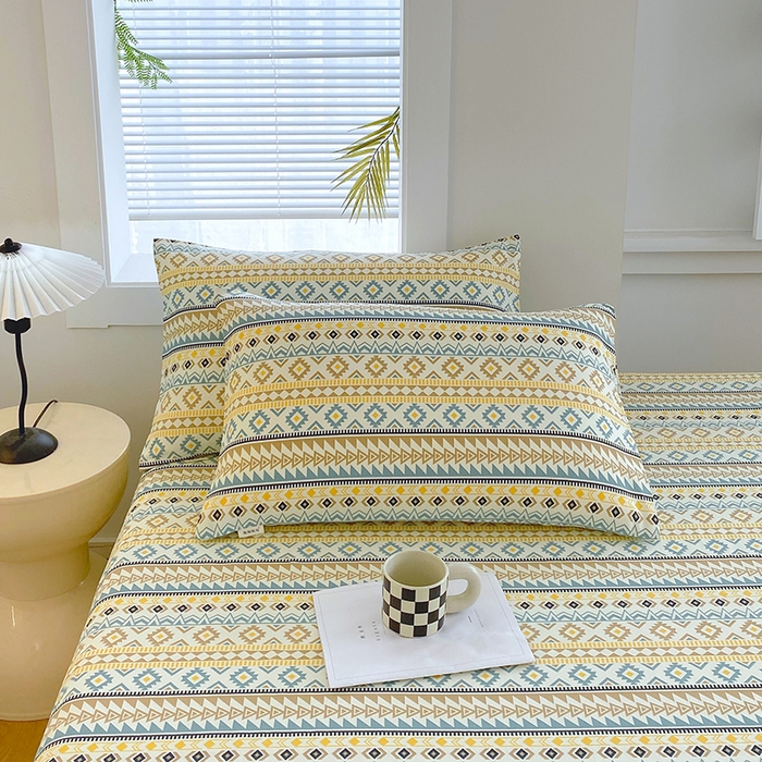 91家纺网 家纺一手货源 找家纺 爱彼家纺 2026新升级细沙卡通印花老粗布床笠直播热门款春夏热款系列一 老粗布床笠-波西米亚