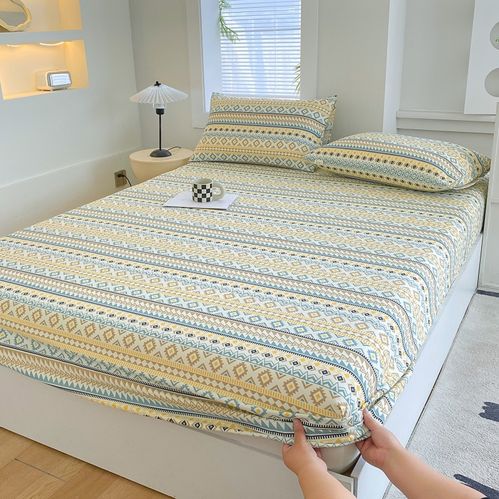 91家纺网 家纺一手货源 找家纺 爱彼家纺 2026新升级细沙卡通印花老粗布床笠直播热门款春夏热款系列一 老粗布床笠-波西米亚