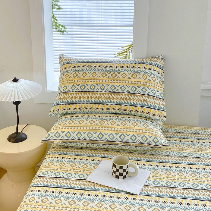 91家纺网 家纺一手货源 找家纺 爱彼家纺 2026新升级细沙卡通印花老粗布床笠直播热门款春夏热款系列一 老粗布床笠-波西米亚