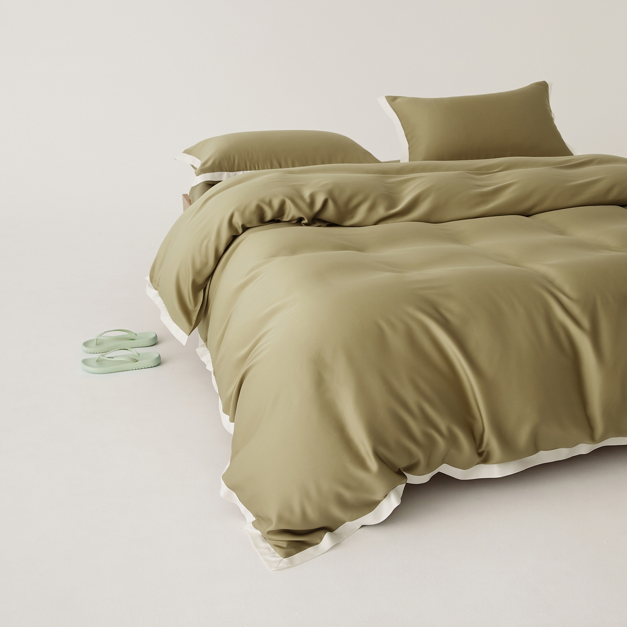 91家纺网 家纺一手货源 找家纺 EH家居 2026春夏新品天丝拼角四件套-南山系列 南山-橄榄绿