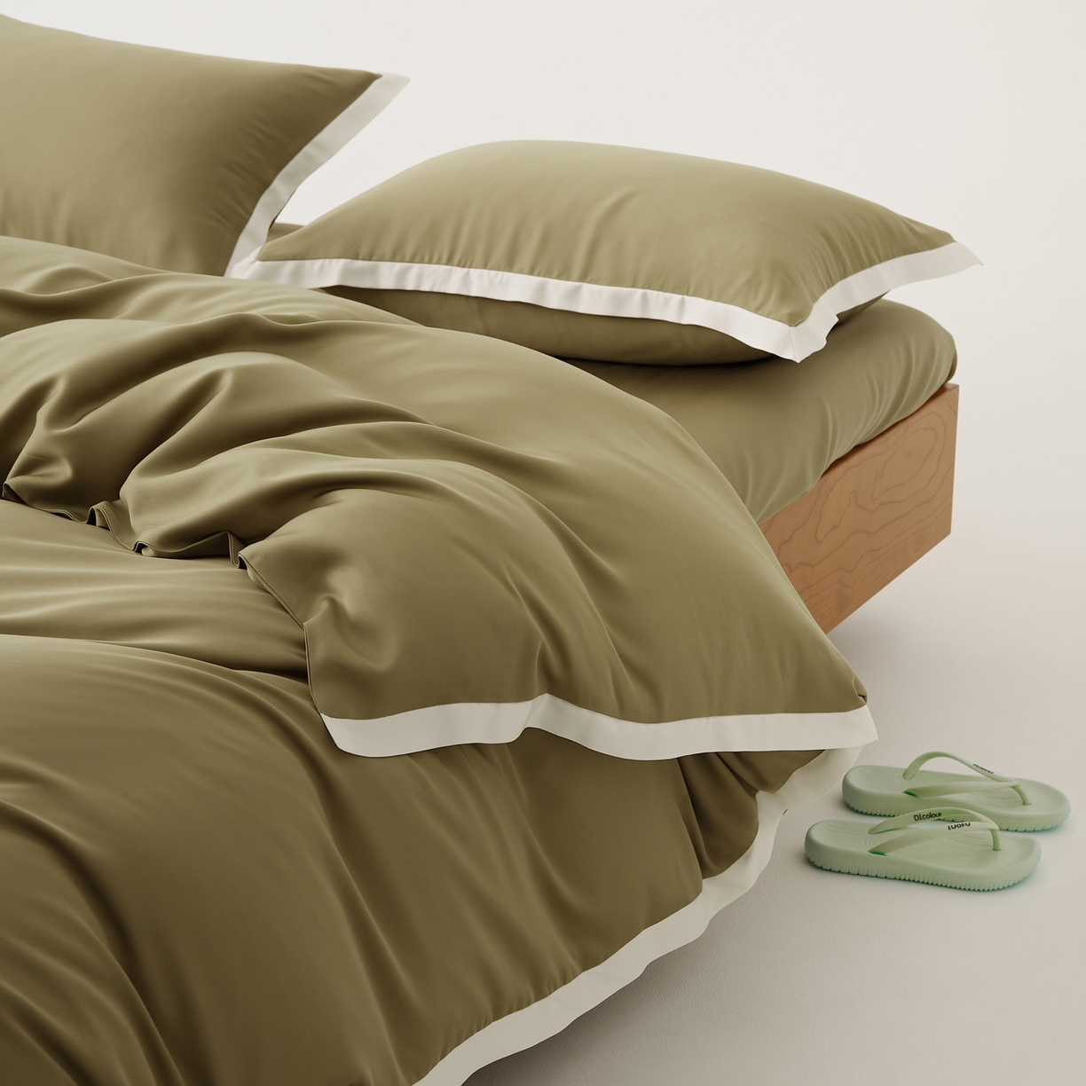 91家纺网 家纺一手货源 找家纺 EH家居 2026春夏新品天丝拼角四件套-南山系列 南山-橄榄绿