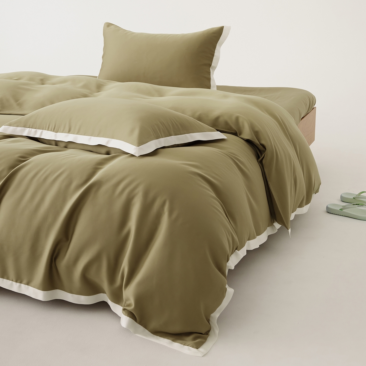 91家纺网 家纺一手货源 找家纺 EH家居 2026春夏新品天丝拼角四件套-南山系列 南山-橄榄绿