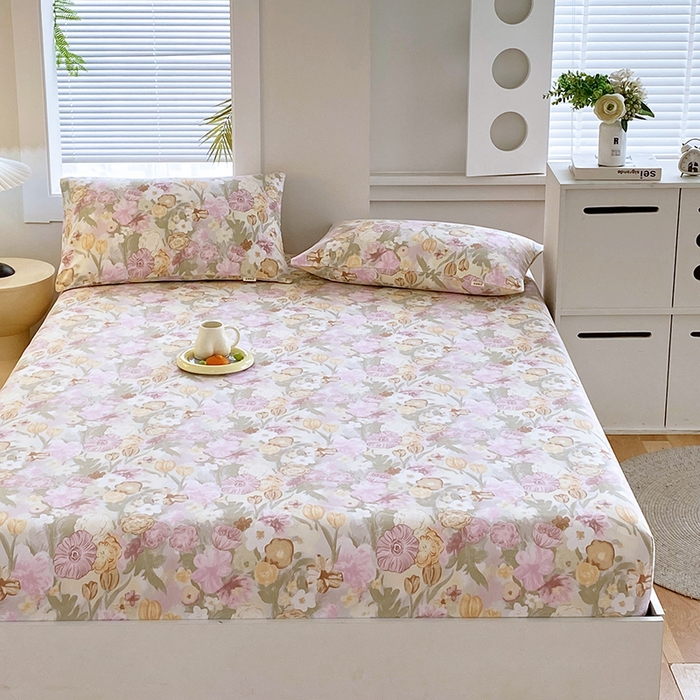 91家纺网 家纺一手货源 找家纺 爱彼家纺 2026新升级细沙卡通印花老粗布床笠直播热门款春夏热款系列一 老粗布床笠-法式花园