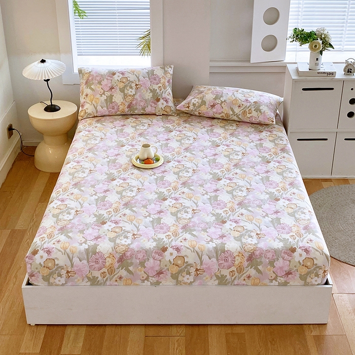 91家纺网 家纺一手货源 找家纺 爱彼家纺 2026新升级细沙卡通印花老粗布床笠直播热门款春夏热款系列一 老粗布床笠-法式花园