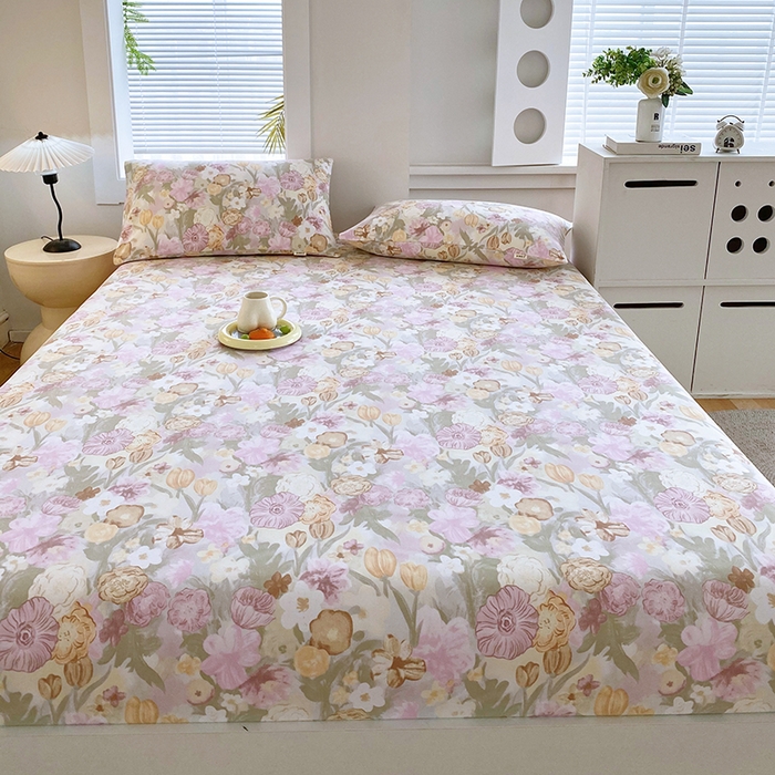 91家纺网 家纺一手货源 找家纺 爱彼家纺 2026新升级细沙卡通印花老粗布床笠直播热门款春夏热款系列一 老粗布床笠-法式花园