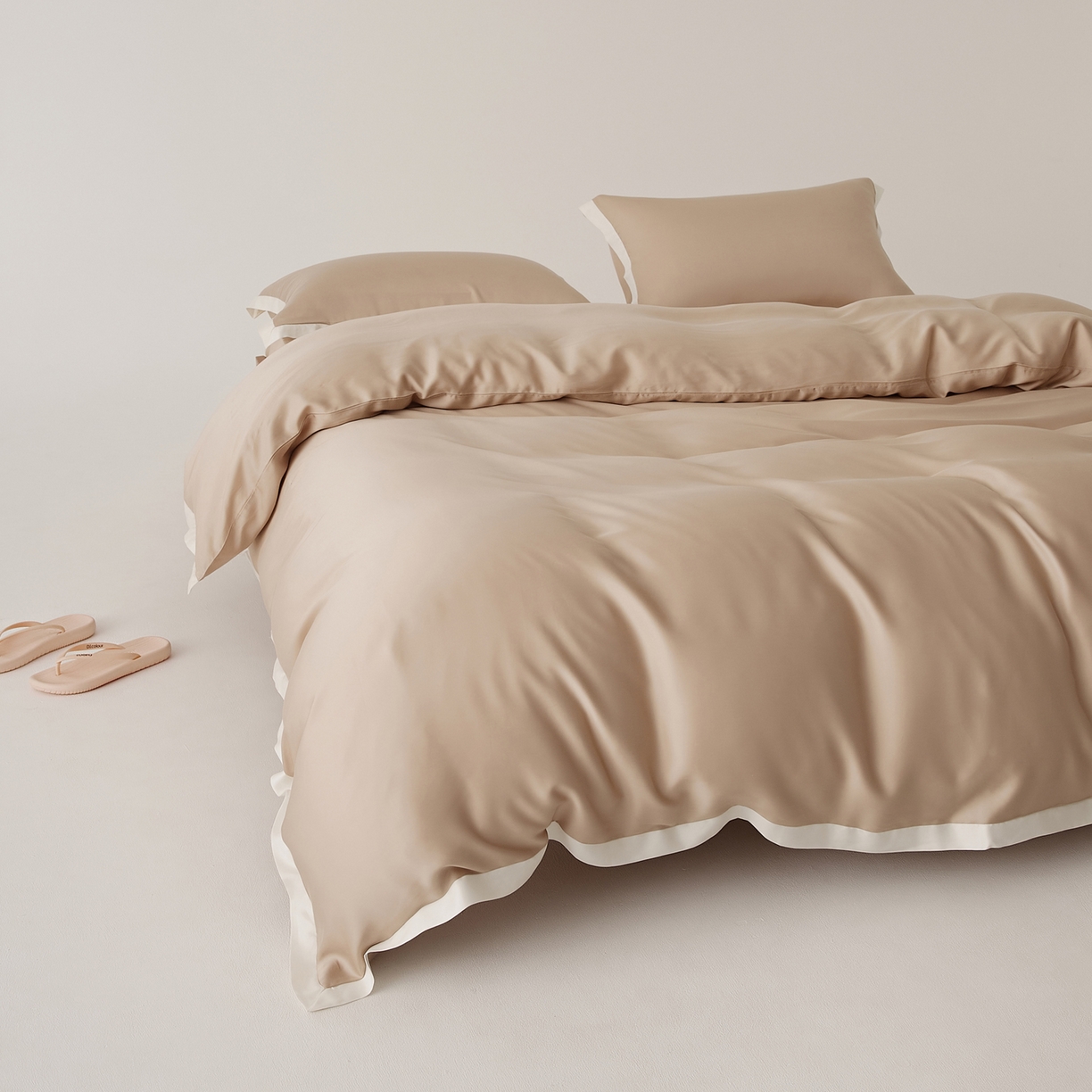 91家纺网 家纺一手货源 找家纺 EH家居 2026春夏新品天丝拼角四件套-南山系列 南山-浅驼色