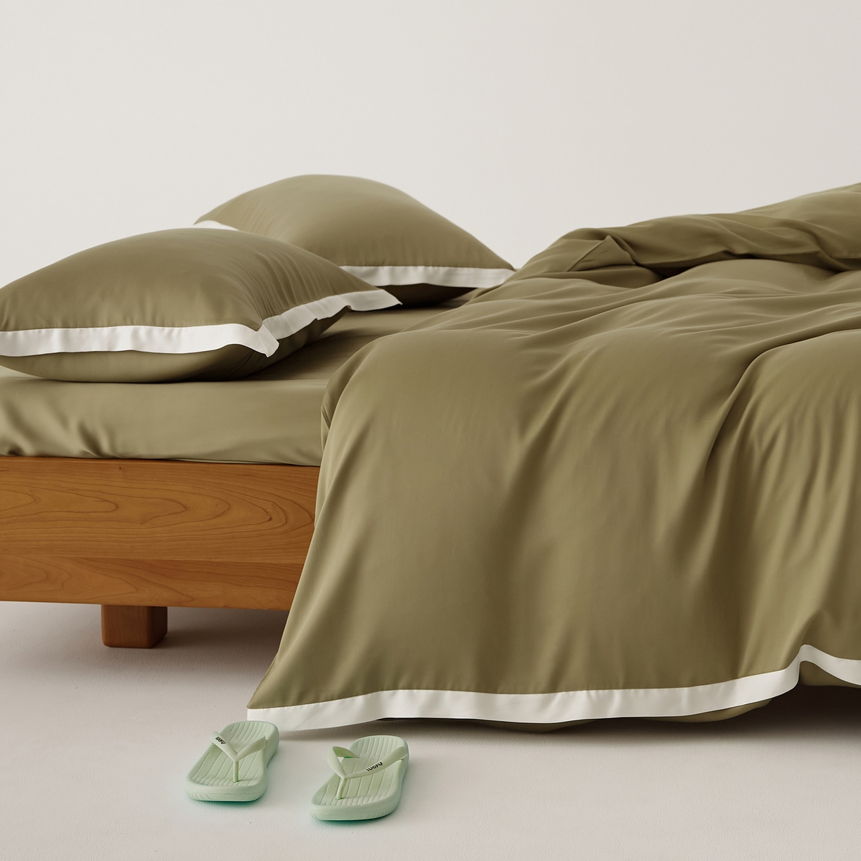 91家纺网 家纺一手货源 找家纺 EH家居 2026春夏新品天丝拼角四件套-南山系列 南山-橄榄绿