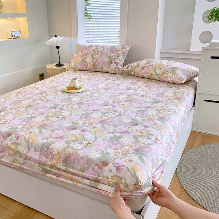 91家纺网 家纺一手货源 找家纺 爱彼家纺 2026新升级细沙卡通印花老粗布床笠直播热门款春夏热款系列一 老粗布床笠-法式花园