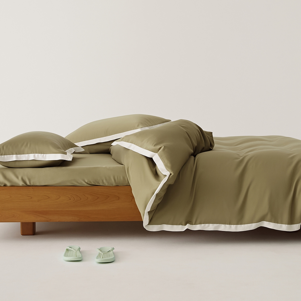 91家纺网 家纺一手货源 找家纺 EH家居 2026春夏新品天丝拼角四件套-南山系列 南山-橄榄绿