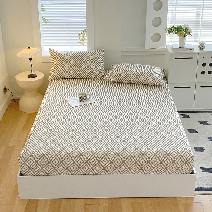 91家纺网 家纺一手货源 找家纺 爱彼家纺 2026新升级细沙卡通印花老粗布床笠直播热门款春夏热款系列一 老粗布床笠-菱格绿