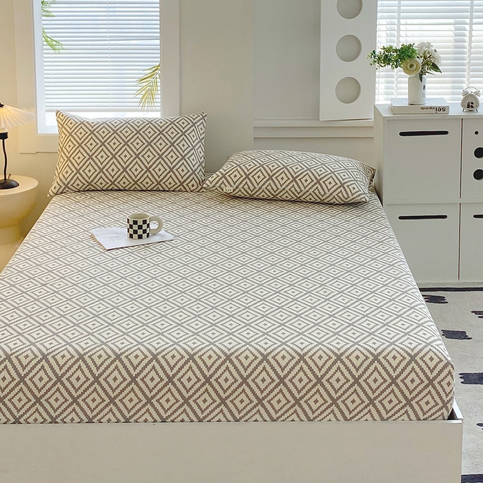 91家纺网 家纺一手货源 找家纺 爱彼家纺 2026新升级细沙卡通印花老粗布床笠直播热门款春夏热款系列一 老粗布床笠-菱格绿