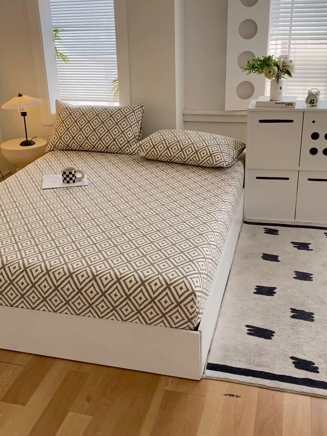 91家纺网 家纺一手货源 找家纺 爱彼家纺 2026新升级细沙卡通印花老粗布床笠直播热门款春夏热款系列一 老粗布床笠-菱格绿