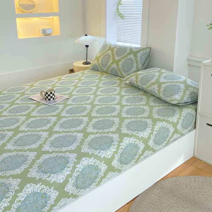 91家纺网 家纺一手货源 找家纺 爱彼家纺 2026新升级细沙卡通印花老粗布床笠直播热门款春夏热款系列一 老粗布床笠-欧式灰