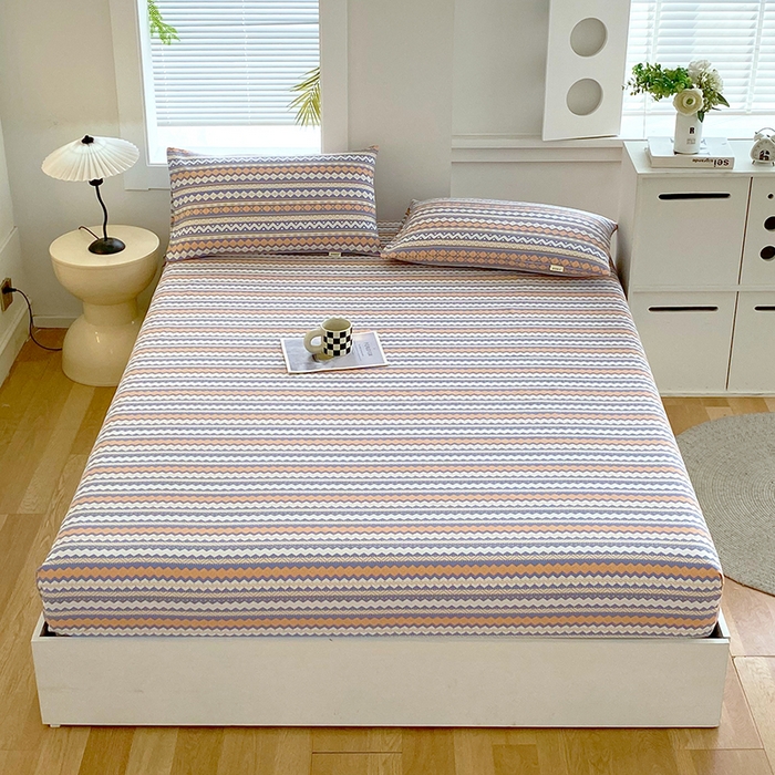 91家纺网 家纺一手货源 找家纺 爱彼家纺 2026新升级细沙卡通印花老粗布床笠直播热门款春夏热款系列一 老粗布床笠-向往蓝条