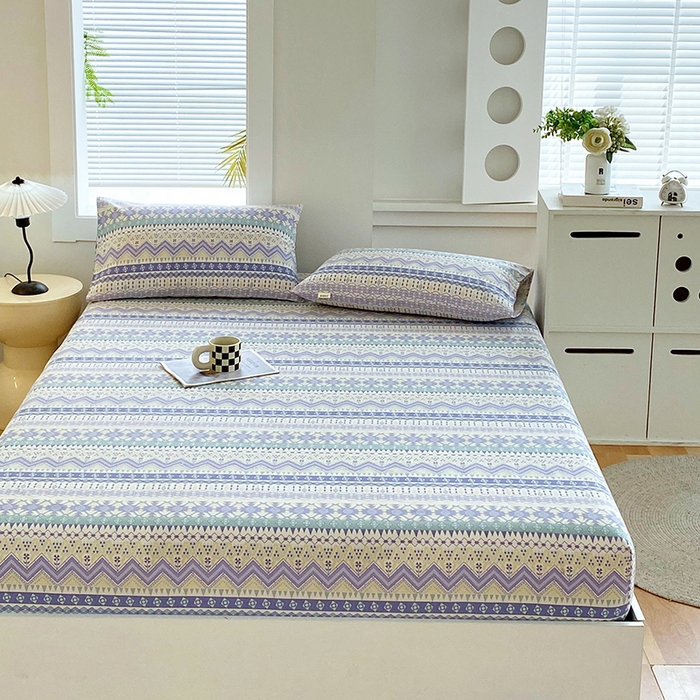 91家纺网 家纺一手货源 找家纺 爱彼家纺 2026新升级细沙卡通印花老粗布床笠直播热门款春夏热款系列一 老粗布床笠-向往米兰条