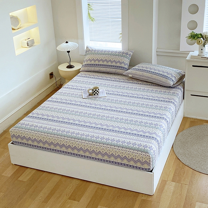 91家纺网 家纺一手货源 找家纺 爱彼家纺 2026新升级细沙卡通印花老粗布床笠直播热门款春夏热款系列一 老粗布床笠-向往米兰条