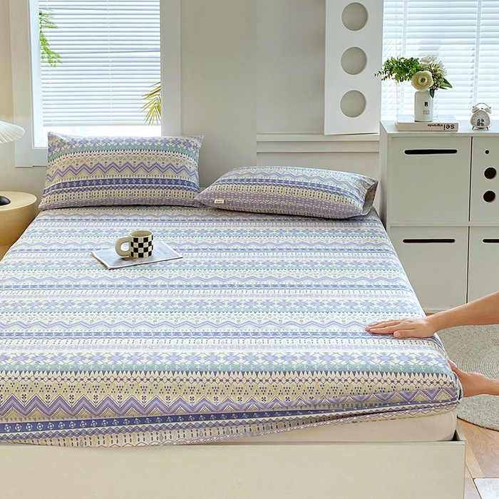 91家纺网 家纺一手货源 找家纺 爱彼家纺 2026新升级细沙卡通印花老粗布床笠直播热门款春夏热款系列一 老粗布床笠-向往米兰条