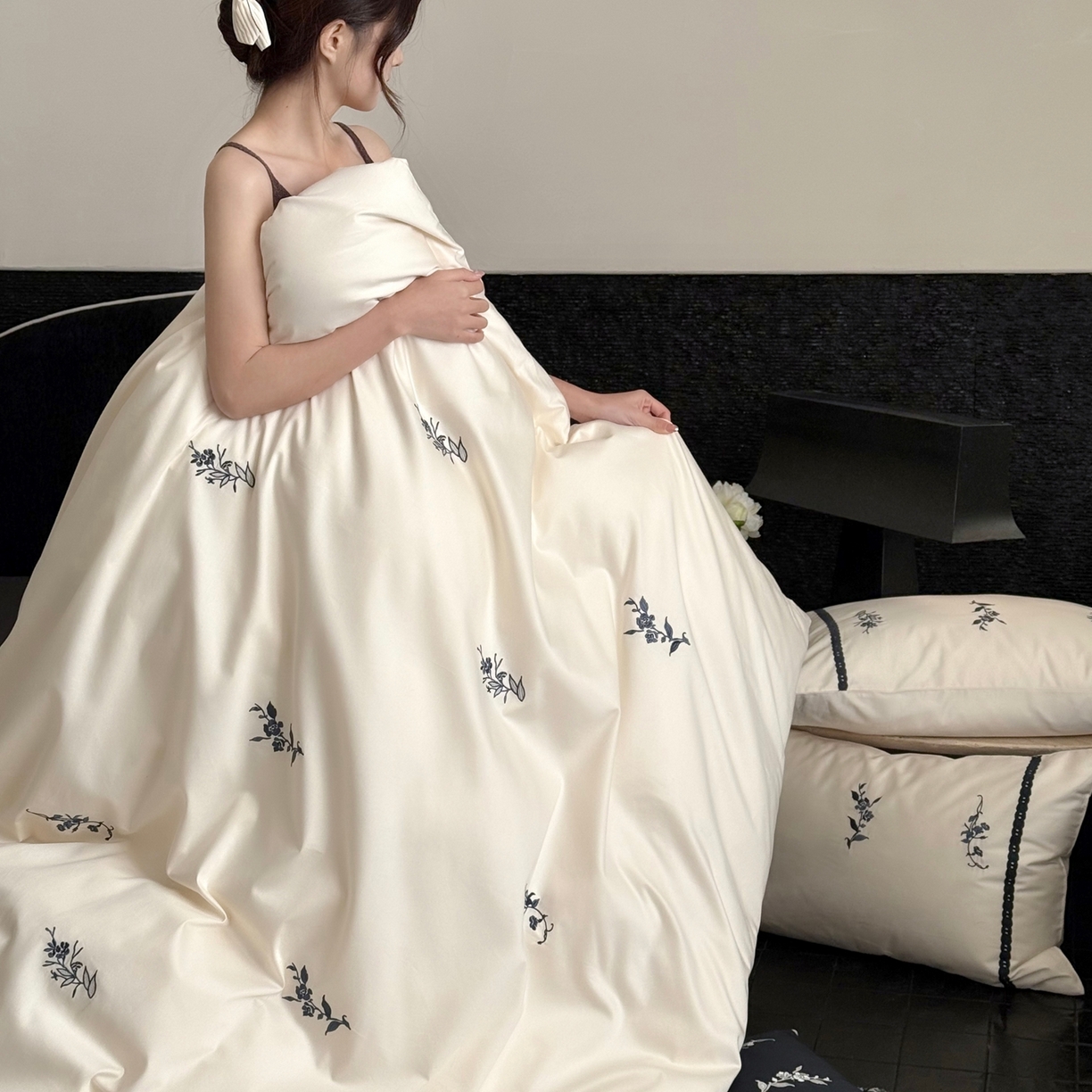 91家纺网 家纺一手货源 找家纺 （总）鹿班家居 2026春夏新款100S长绒棉纯棉精密刺绣系列四件套-雾岛（标准会员-20元）